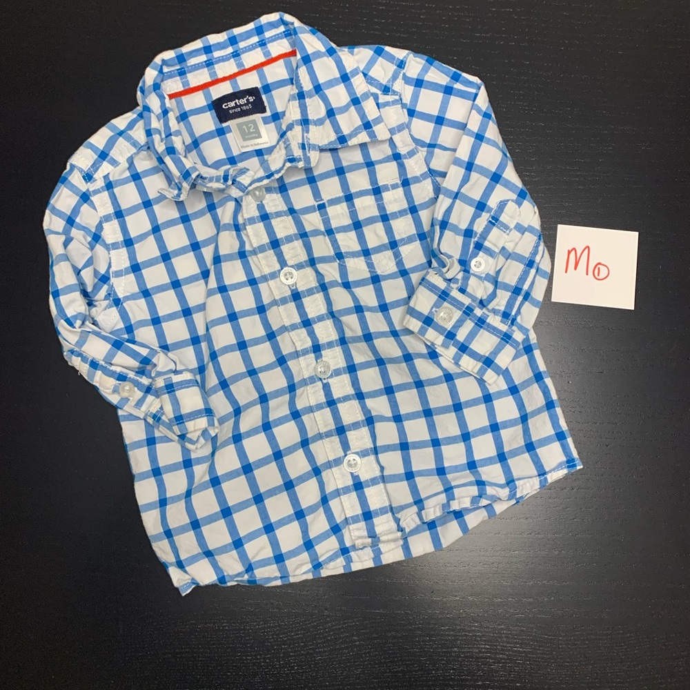 Carter’s 12m Blue and White Button Down Dress Shirt Long Sleeve